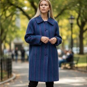 Fashion Gallery Blue Purple Mohair Wool Plaid Longline Coat M